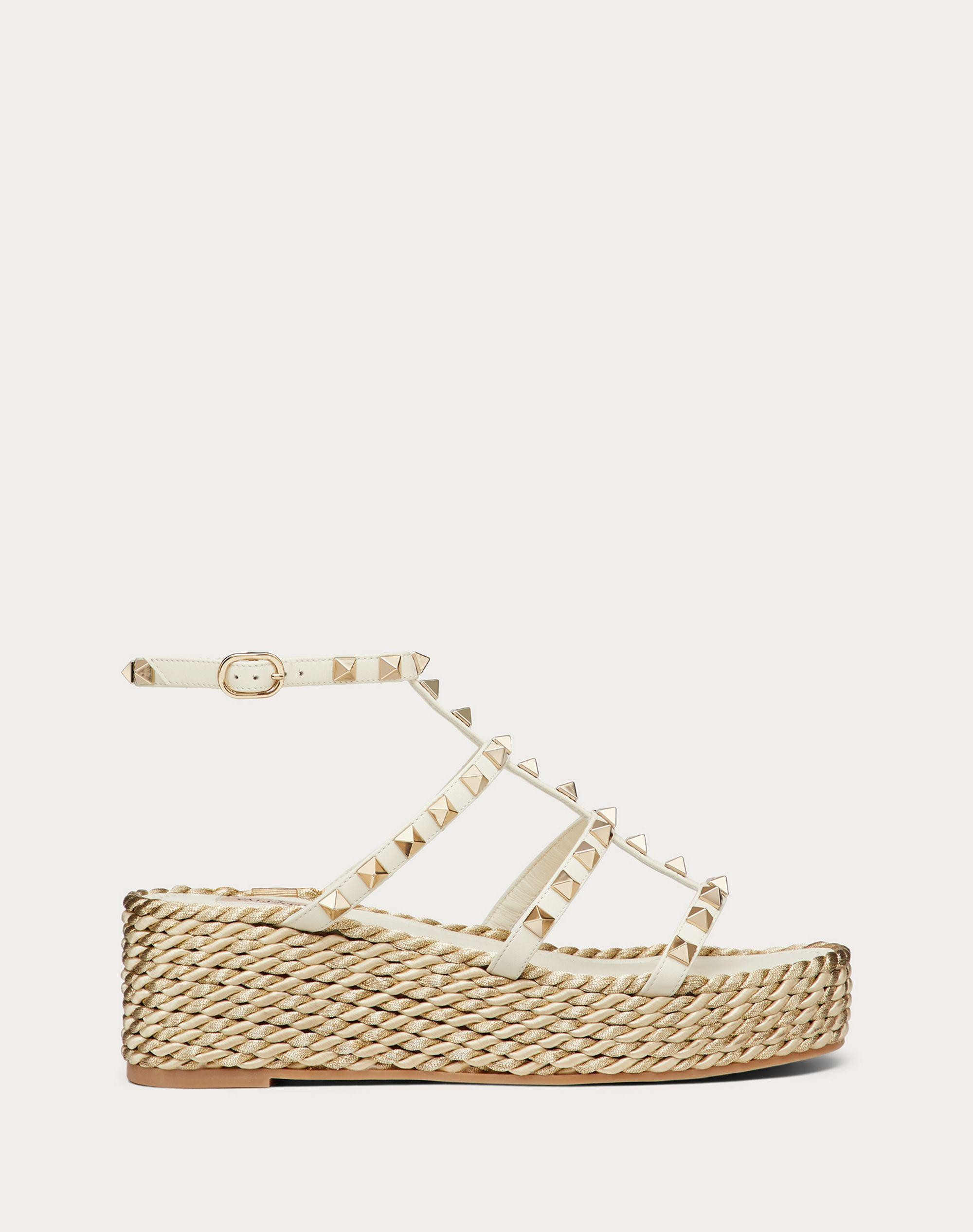 Rockstud Wedge Sandal With Calfskin Straps 55 Mm | THE YES