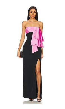AMUR Melodie Bow Gown in Black & Pink Cosmo from Revolve.com | Revolve Clothing (Global)