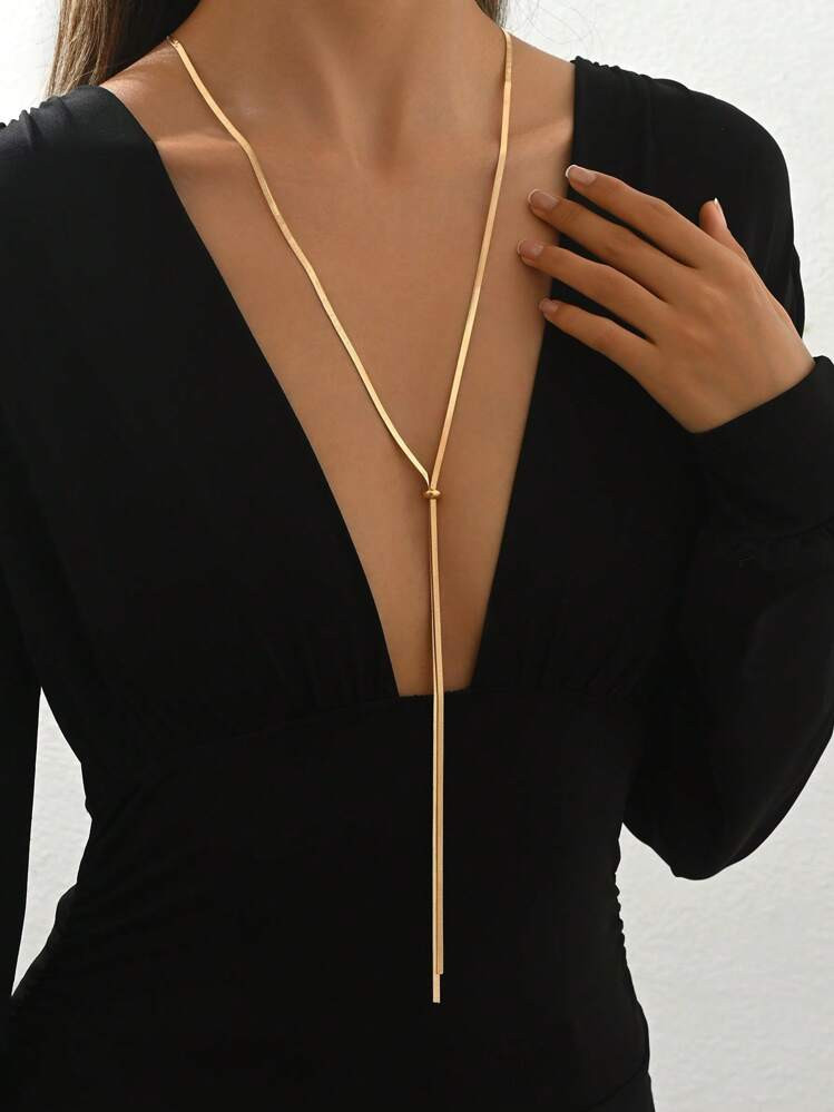 1pc Fashionable Stainless Steel Minimalist Elegant Luxury Versatile Extra Long Snake Chain Titanium Steel Necklace, Luxury Design With Premium Feel, Suitable For Women For Parties, Romantic Vacations, Friend Dates, Fashion Shows, Bars, Travel, Office, Vacations, Dancing, Beach, Romantic Getaways | SHEIN