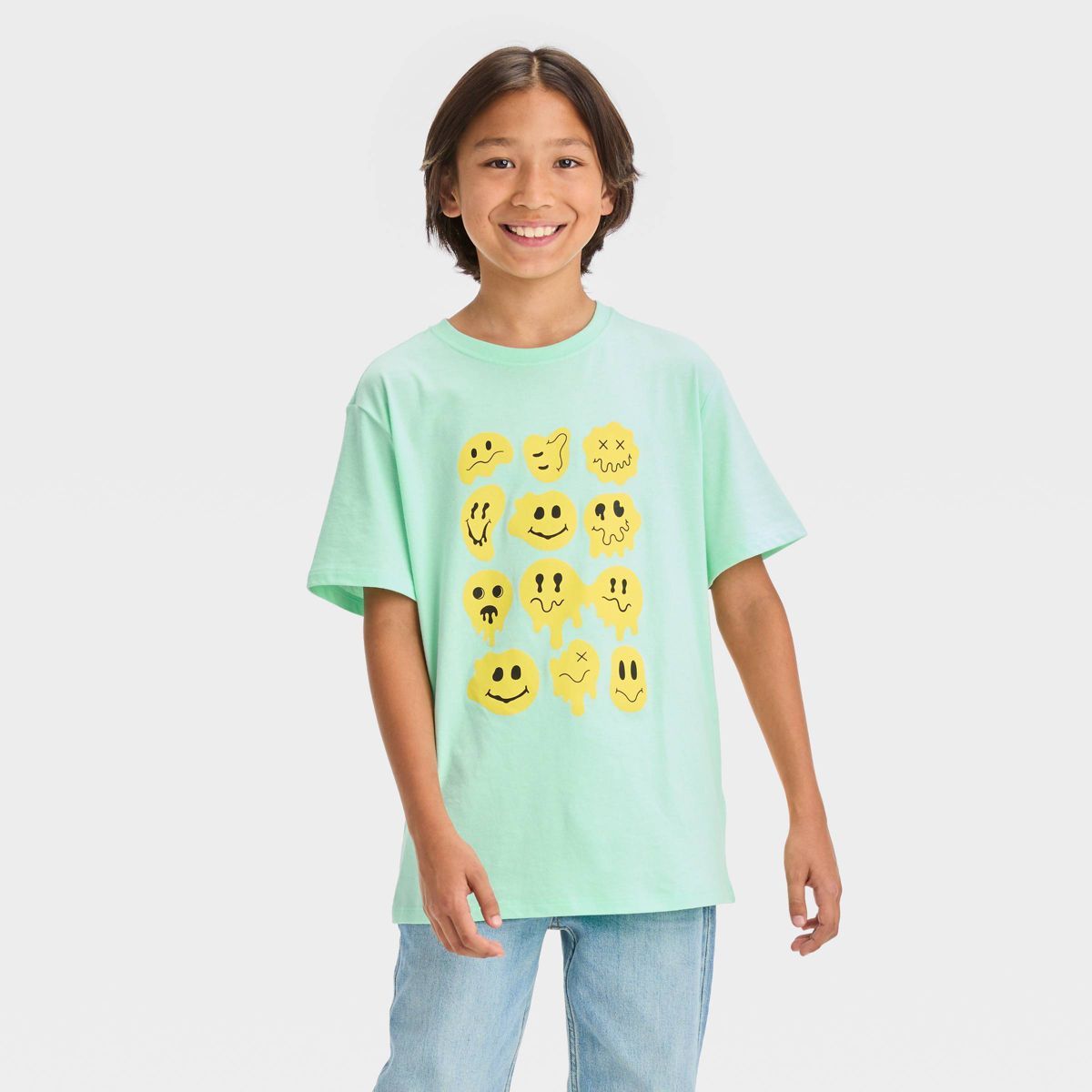 Boys' Smiley Face Short Sleeve Graphic T-Shirt - art class™ Aqua Blue | Target