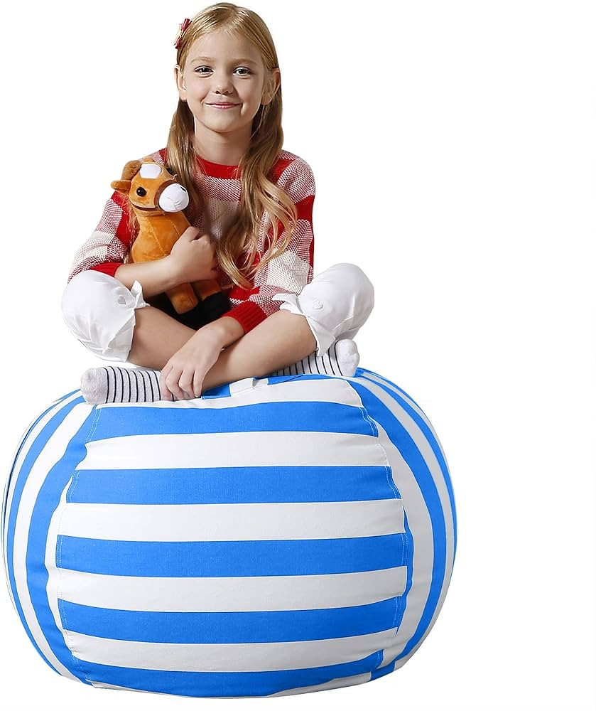 Aubliss Stuffed Animal Bean Bag Storage Chair (Blue/White Striped, Medium (32'')) | Amazon (US)