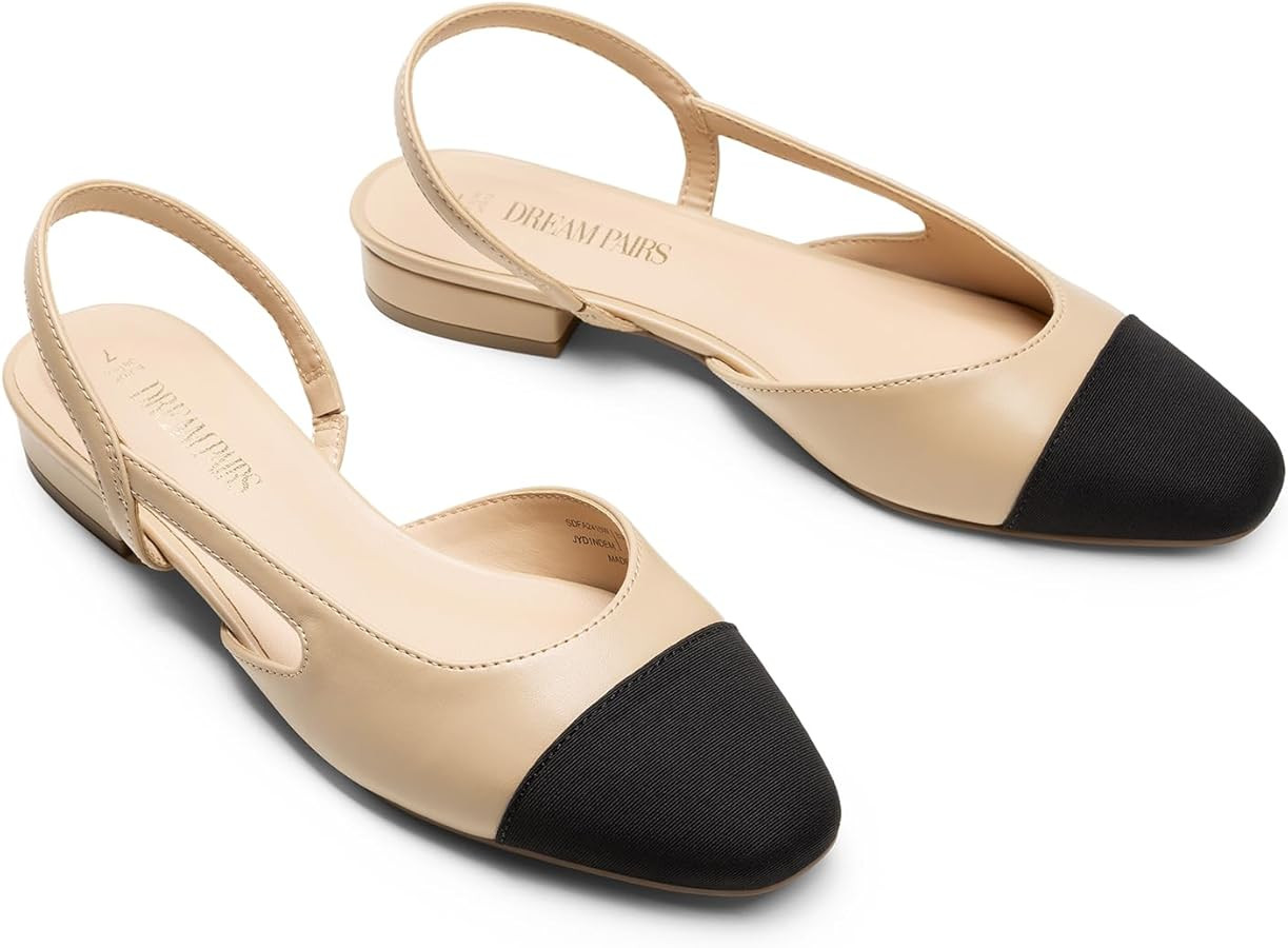 DREAM PAIRS Slingback Ballet Flats for Women Square Cap Toe Low Heel Dress Shoes Comfortable Work... | Amazon (US)