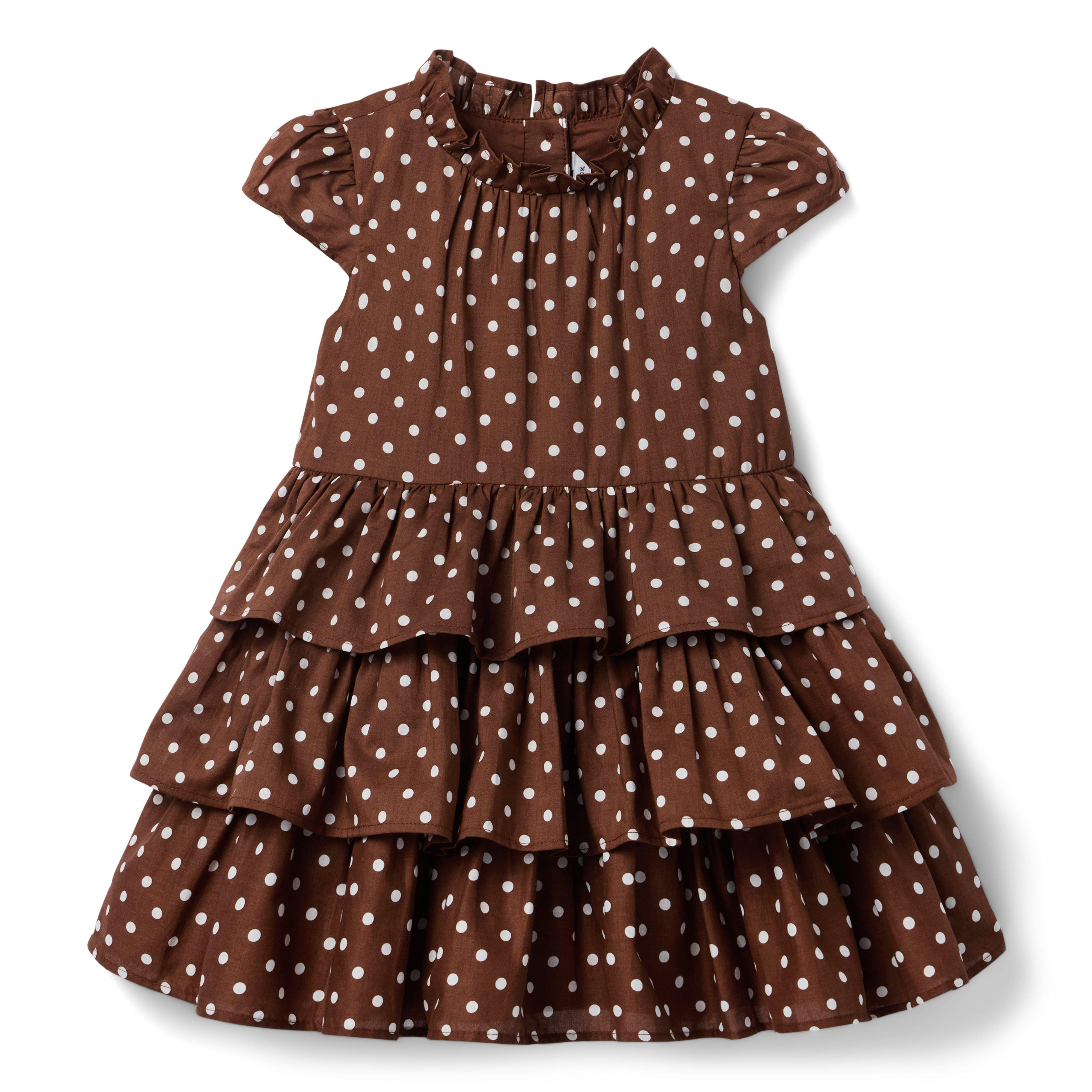 Janie and Jack | The Dot Ruffle Dress - Brown / 18-24m | Janie and Jack