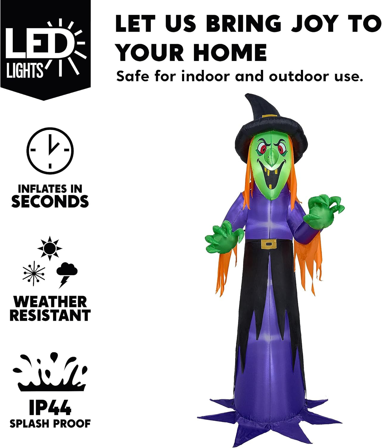 Joiedomi 12 FT Tall Halloween Inflatable Witch with Built-in LED Lights, Blow Up Scary Witch for ... | Amazon (US)