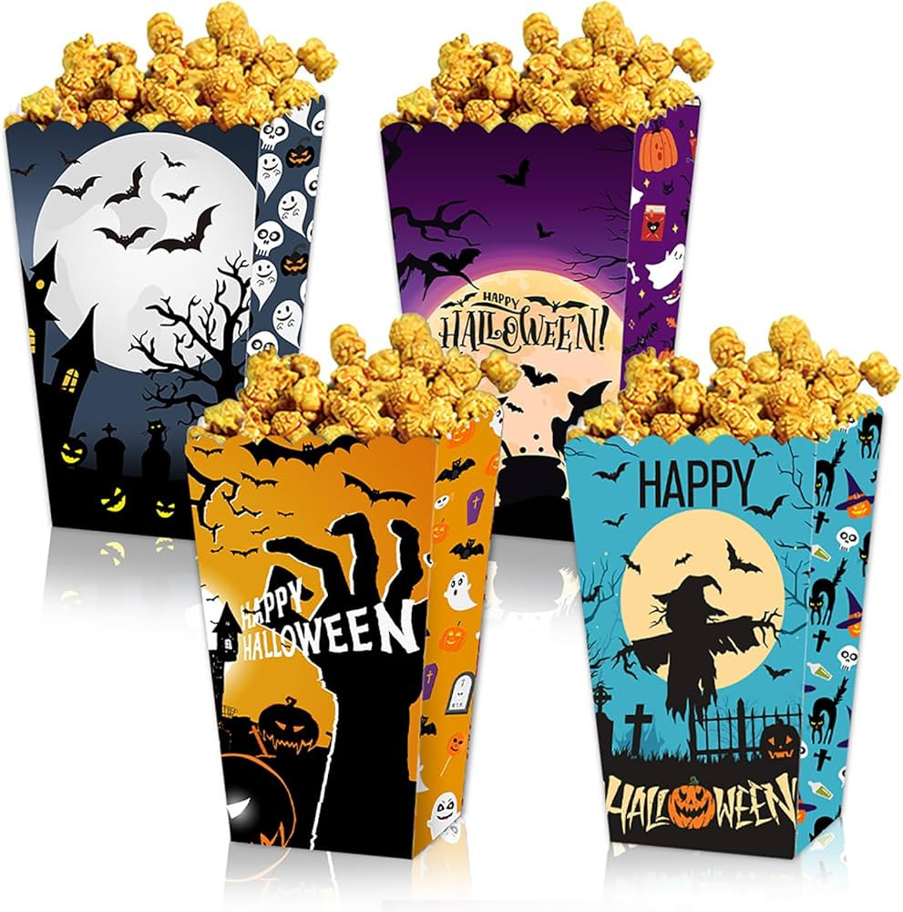 12 Pcs Popcorn Boxes Ghost Bat Halloween Party Movie Night Favor Supplies Snack Treat Boxes Candy... | Amazon (US)