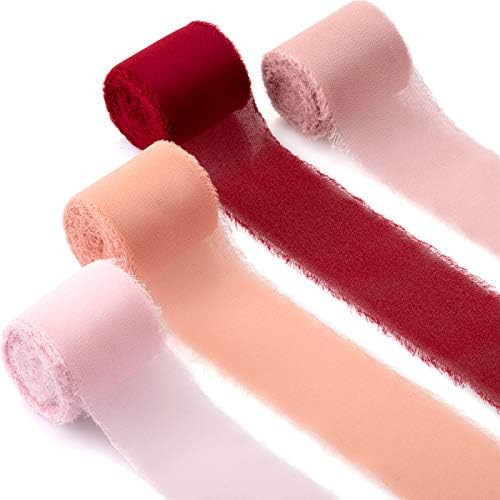 4 Rolls Handmade Fringe Chiffon Silk-Like Ribbon 2 Inch x 7 Yards Burgundy/Mauve/Light Mauve/Pink... | Amazon (US)