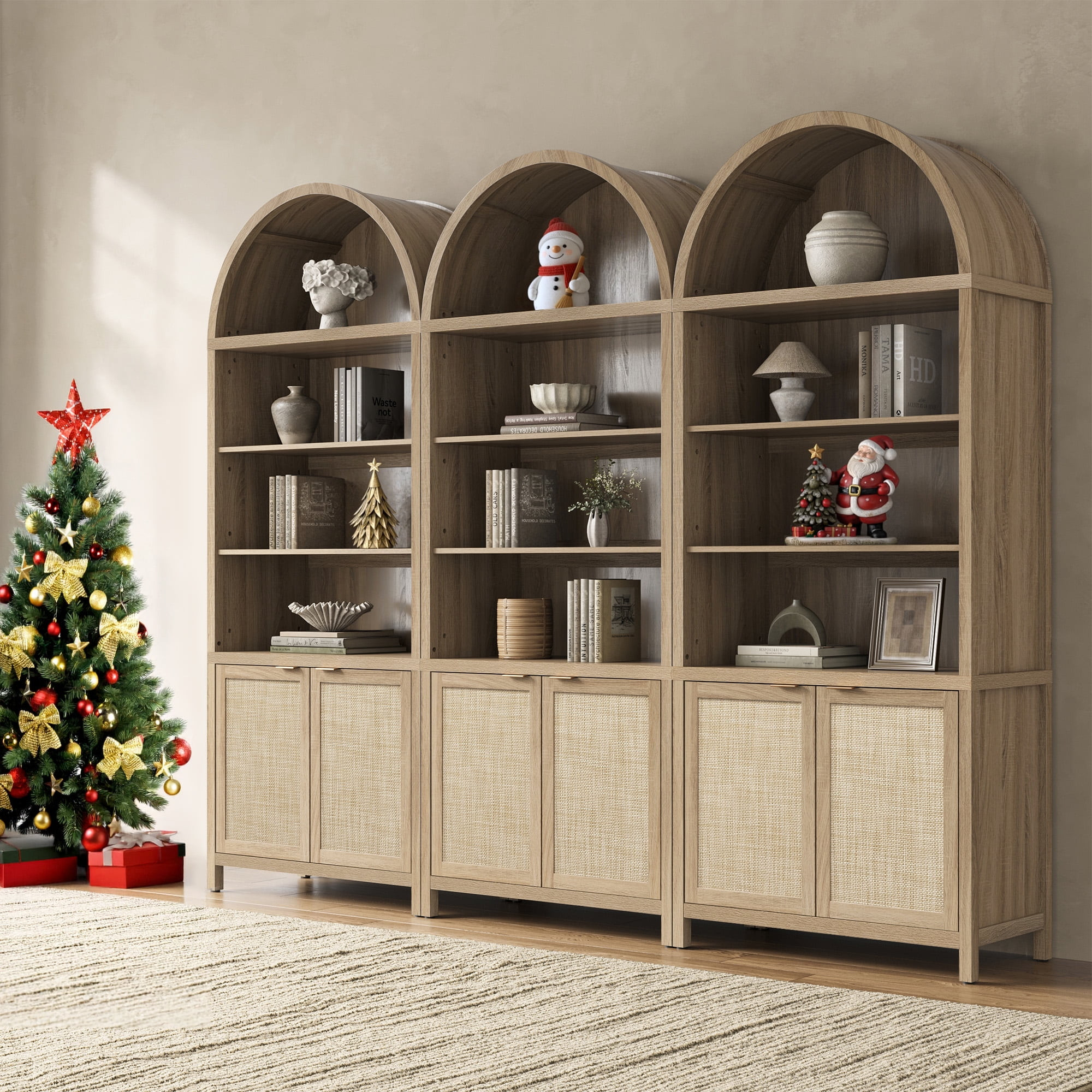 SICOTAS 84.2"H Tall Rattan Arched Pantry Cabinet Set of 3 with Adjustable Shelves, Oversized Boho... | Walmart (US)