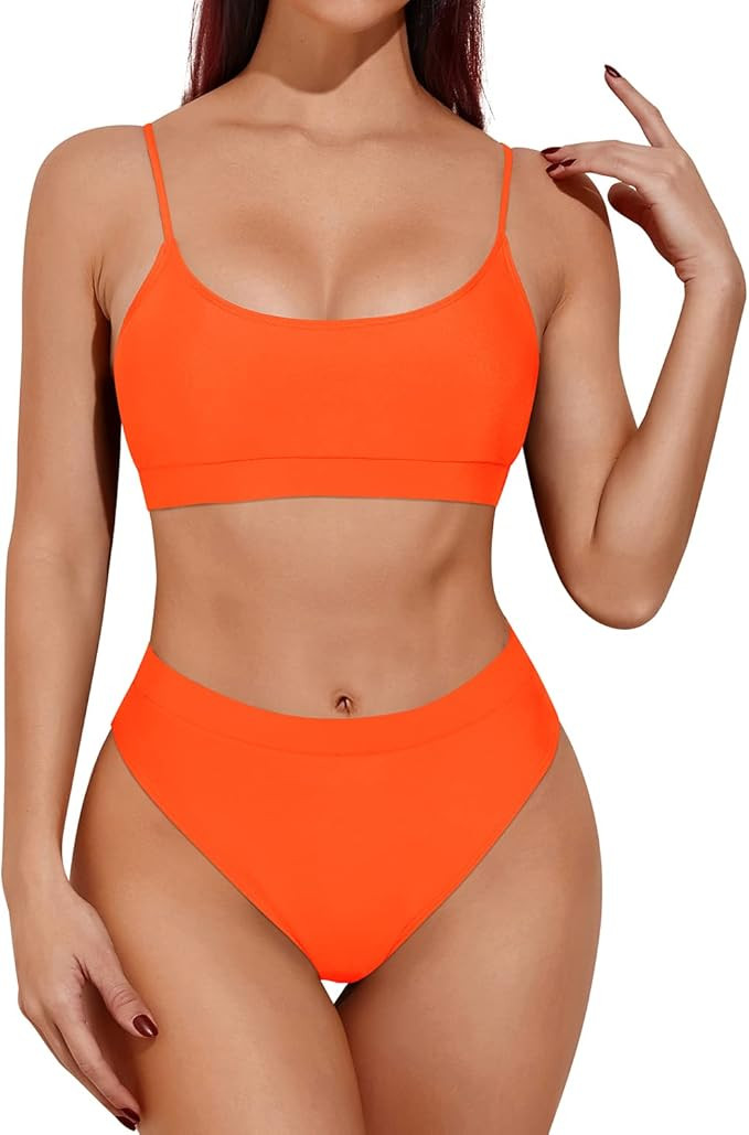 Tempt Me Two Piece High Waisted Bikini Sporty Scoop Neck Swimsuits for Women High Cut Bathing Sui... | Amazon (US)
