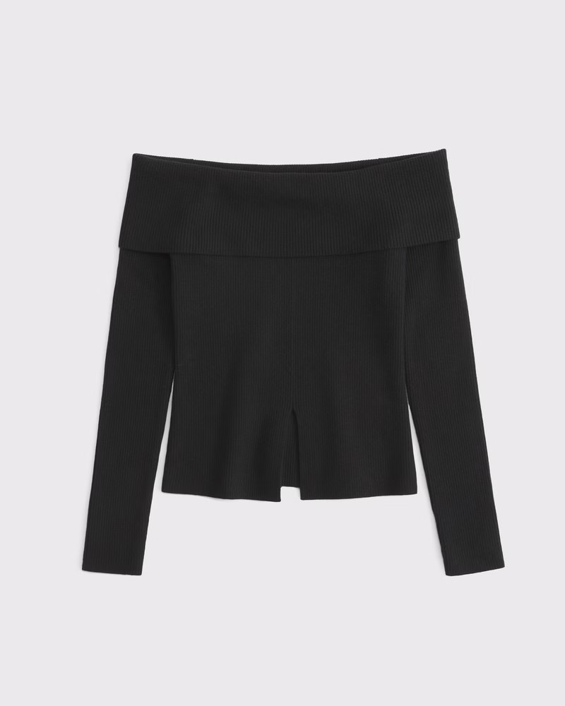 Abercrombie & Fitch Women's Ribbed Off-The-Shoulder Cutaway Sweater in Black - Size XL | Abercrombie & Fitch (US)