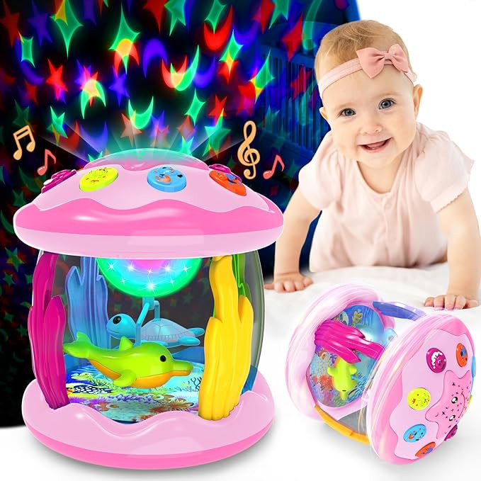 Baby Toys 6-12 Months - Musical Light Up Rotating Toys, Pink Ocean Projector for Infant 9-12-18 M... | Amazon (US)