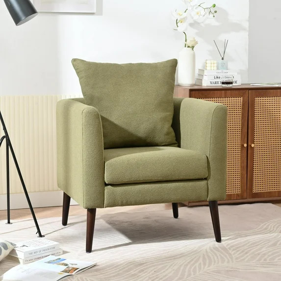 UHOMEPRO Accent Chair, Fleece Upholstered Armchair, Lounge Chair with Pillow, Modern Reading Chai... | Walmart (US)