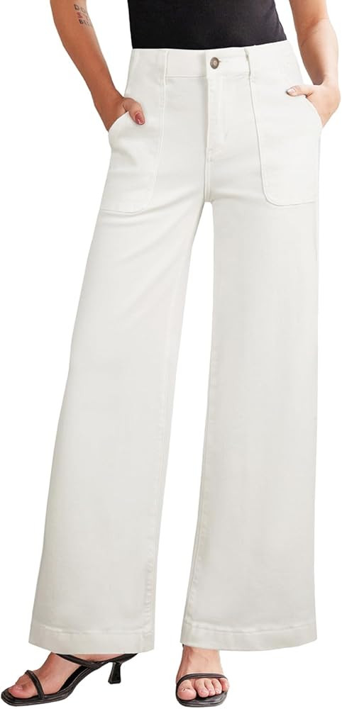 Sidefeel Womens Wide Leg Jeans High Waisted Stretchy Straight Leg Baggy Denim Pants with Pockets | Amazon (US)