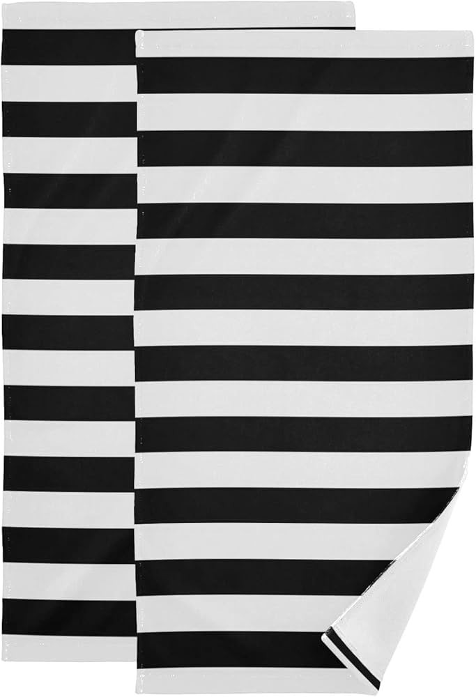 JSTEL Black and White Stripe Kitchen Towel 2 Pack,Striped Kitchen Cloth Black White Striped Dish ... | Amazon (US)