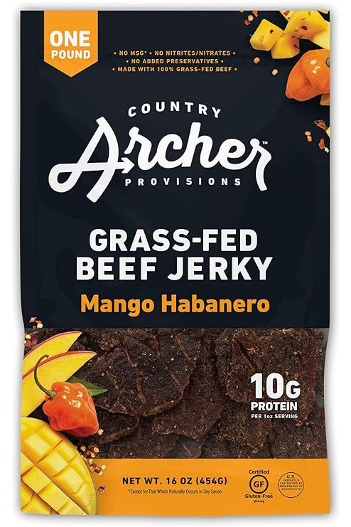 Country Archer Mango Habanero Beef Jerky, 100% Grass-Fed, Gluten Free, 16 Ounces | Amazon (US)