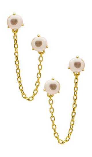 By Adina Eden Double Pearl Chain Earring in Metallic Gold. | Revolve Clothing (Global)