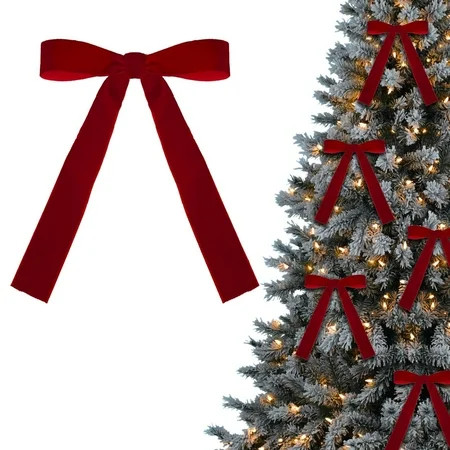 12 Pcs Velvet Christmas Bows for Tree, 5.1 x 7.1 Inch Red Velvet Ornaments, Rustic Xmas Bows for Tree, Wedding, Outdoor & Indoor DÃ©cor, for Garland & Gift Wrapping, Holiday Decorations | Walmart (US)
