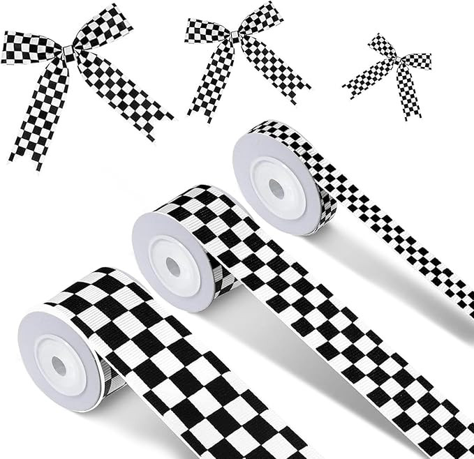 3 Rolls White Checkered Printed Ribbon Black Grosgrain Ribbon,0.4, 0.87, 1.5 Inch Wide, 15 Yards ... | Amazon (US)