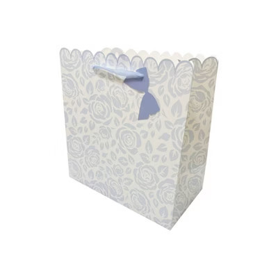 Bows And Sparkles Large Square Floral Gift Bag with Tag Blue/White | Target