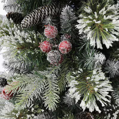Holiday Living 4.5-ft Flocked Frost Berry Mixed Needle Pre-lit LED Artificial Christmas Tree | Lowe's
