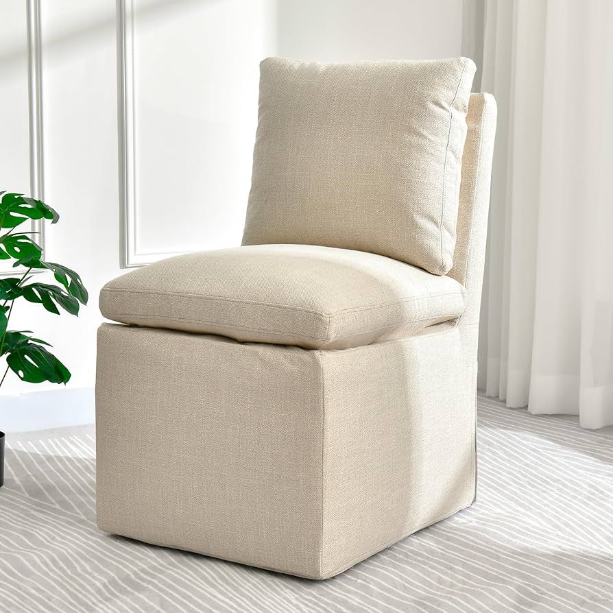 Duhome Upholstered Armless Dining Chair with Casters,Linen Accent Chair for Living Room,Single So... | Amazon (US)