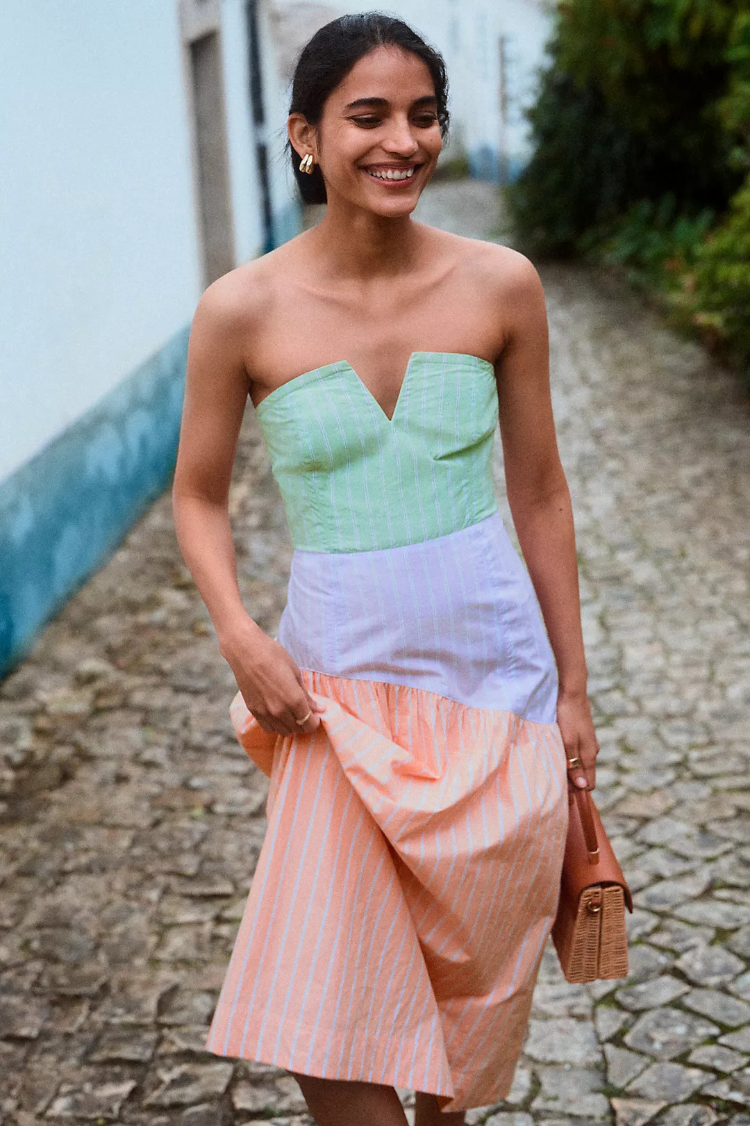 Maeve Colorblock Strapless Midi Dress | Anthropologie (US)