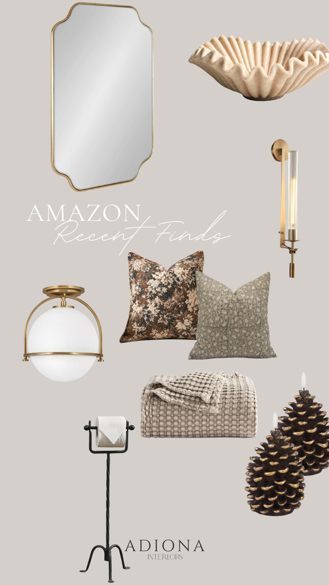 Amazon recent finds 

home decor, amazon home, wall mirror, decorative bowl, light sconce, throw pillows, lighting picture, throw, blanket, toilet paper holder, bathroom decor, bedroom decor, living room decor, candles, holiday decor, acorn candle 

 #LTKSeasonal #LTKHome #LTKSaleAlert