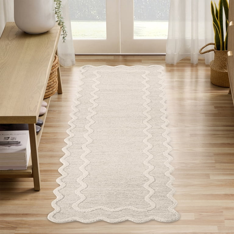 My Texas House Stella Ivory Scallop Wool Indoor Runner Rug, 2' x 8' | Walmart (US)