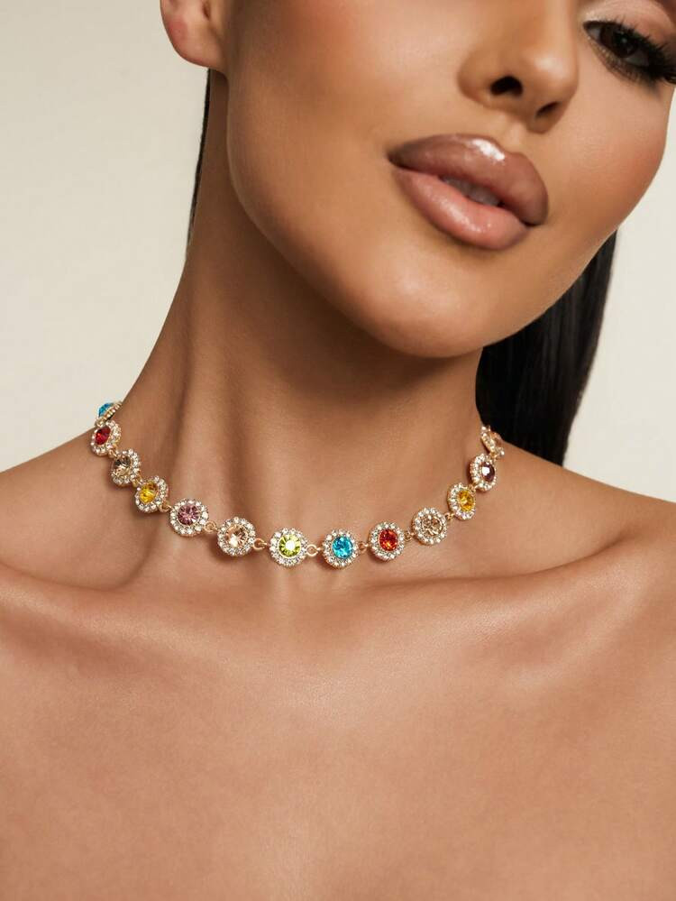 Altistry Elegant Stylish Colorful Rhinestones Necklace Decorative Accessories Holiday Birthday Pa... | SHEIN