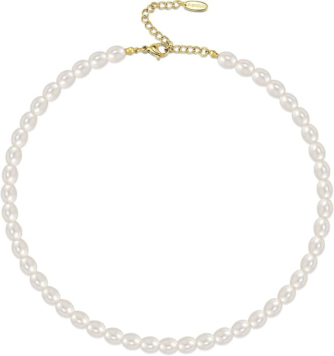 AllenCOCO Pearl Necklaces for Women - Pearl Choker Necklace Strands, Adjustable Chain, Dainty Han... | Amazon (US)