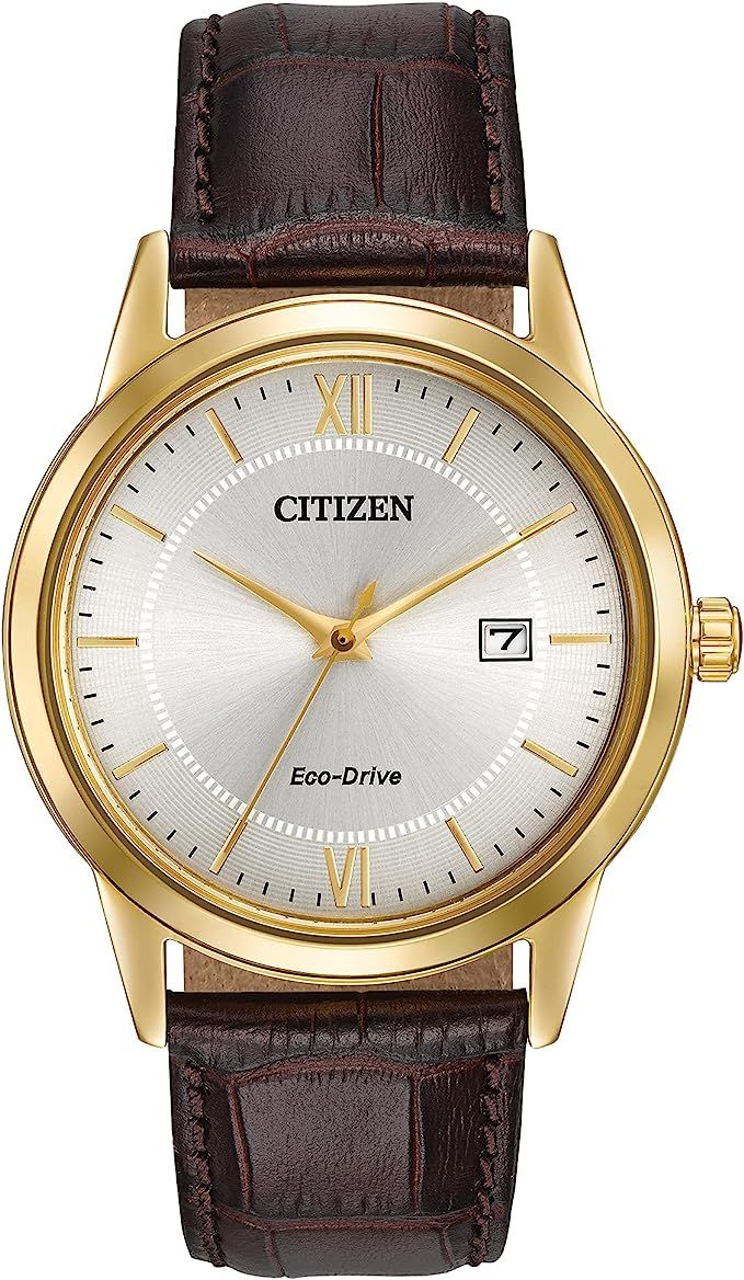 Citizen Eco-Drive Corso Quartz Men's Watch, Stainless Steel with Leather strap, Classic, Brown (Mode | Amazon (US)