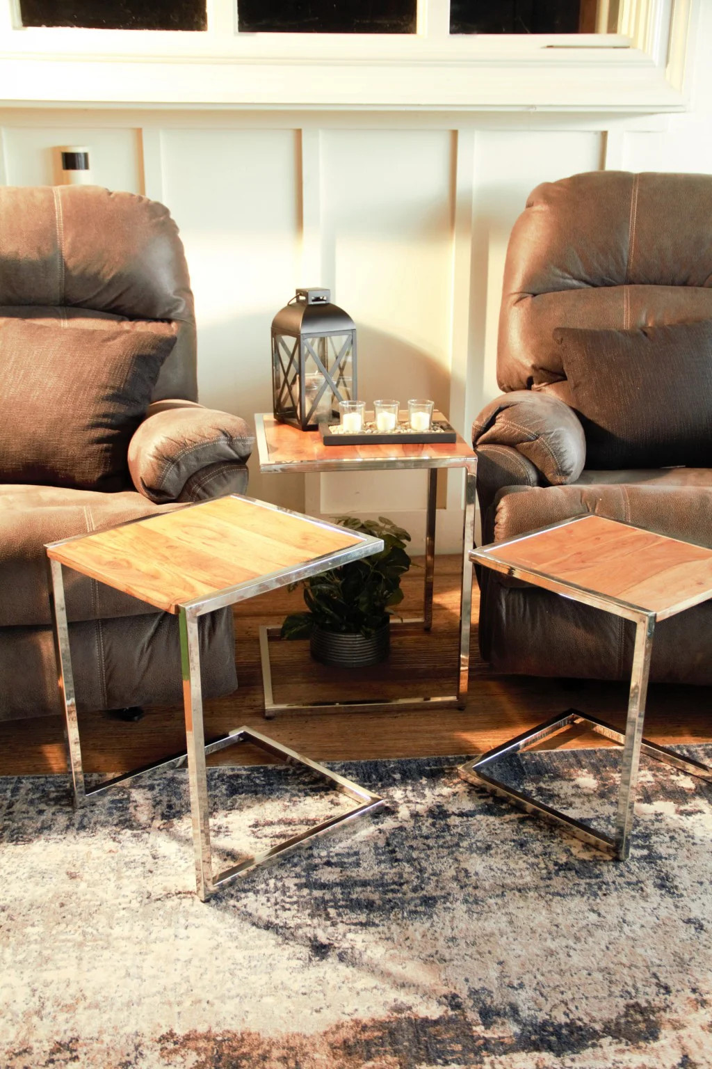 Set of Three Stylish Wood and Metal C Shaped Nesting End Tables | Shop Simon