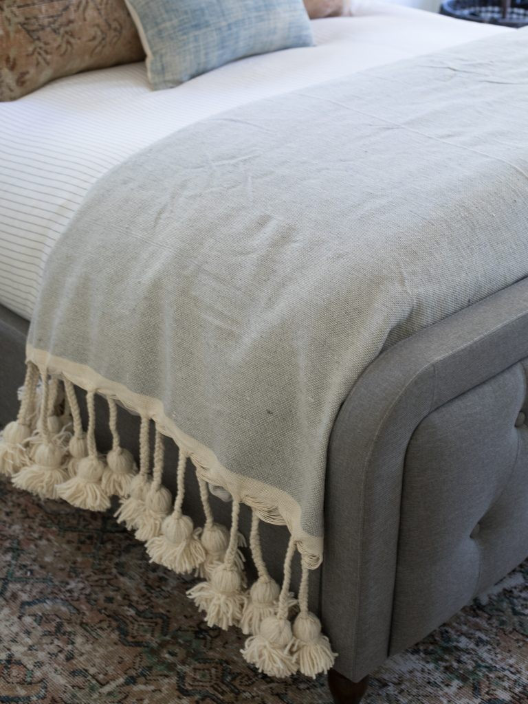 Atlas Blanket with Braided Tassels (Sky) | The Vintage Rug Shop