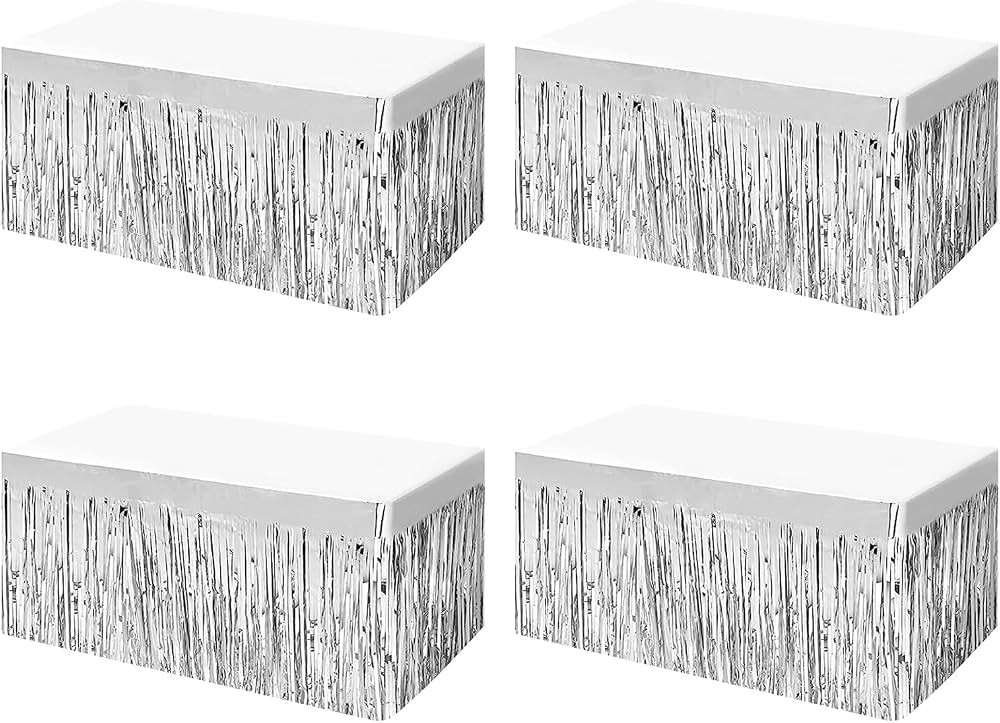 4 Pack Metallic Foil Fringe Tinsel Table Skirts,29x108 Inch Party Disposable Table Skirt Banner f... | Amazon (US)