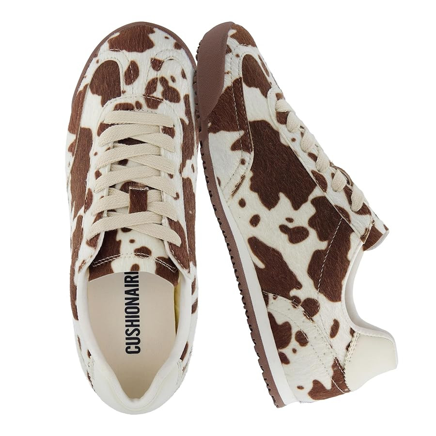 CUSHIONAIRE Techno Women’s Vegan Cow Print Calf-Hair Lace-Up Sneakers with Memory Foam Comfort | Amazon (US)
