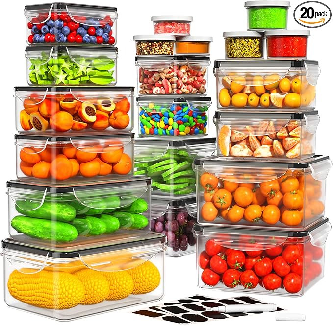 40 PCS Food Storage Containers with Lids Airtight, 100% Leakproof Plastic Meal-Prep Containers Re... | Amazon (US)