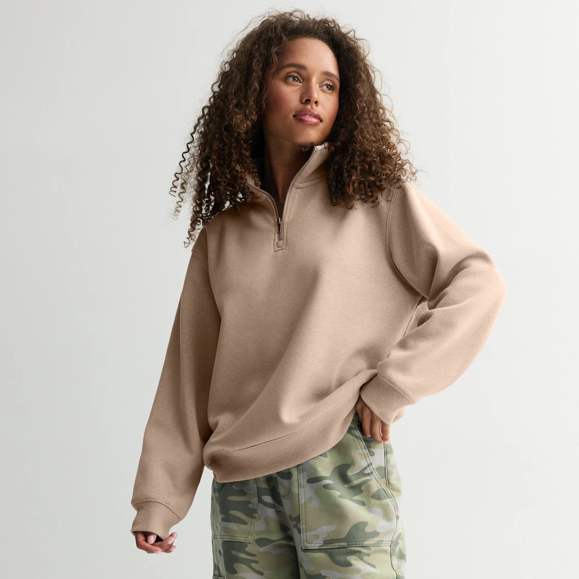 Juniors' Pink Republic Mock Neck Quarter Zip Pullover | Kohl's