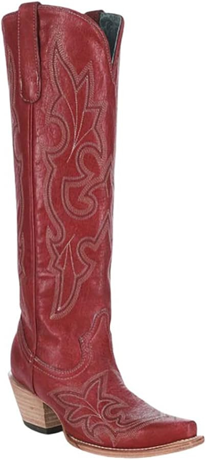 Corral Boots Women's Red Handcrafted Western Boots | Snip Toe Tall Cowboy Boots with Embroidered ... | Amazon (US)