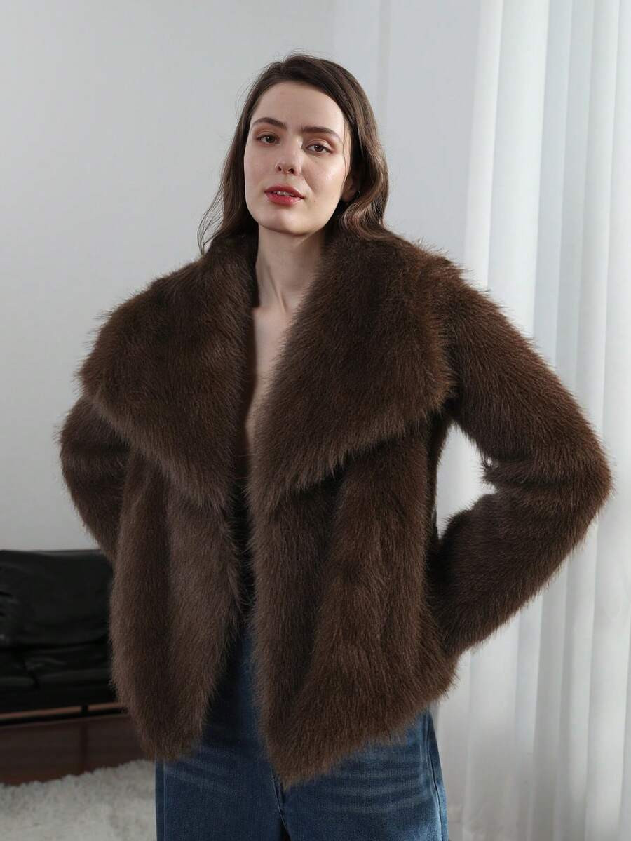 HH Casual Long Sleeve Lapel Neck Winter Thick Warm Outerwear Fashion Streetwear Women Vintage Sol... | SHEIN