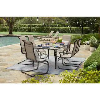 Hampton Bay Glenridge Falls 7-Piece Metal Outdoor Dining Set with Wood Finish Table and Rocking S... | The Home Depot