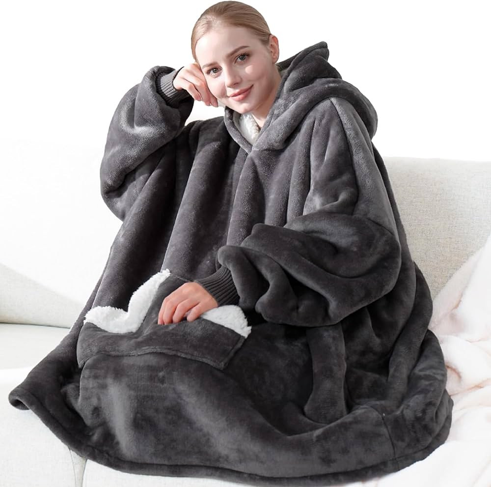 Touchat Wearable Blanket Hoodie, Oversized Sherpa Fleece Sweatshirt Blanket with Giant Hood Pocke... | Amazon (US)