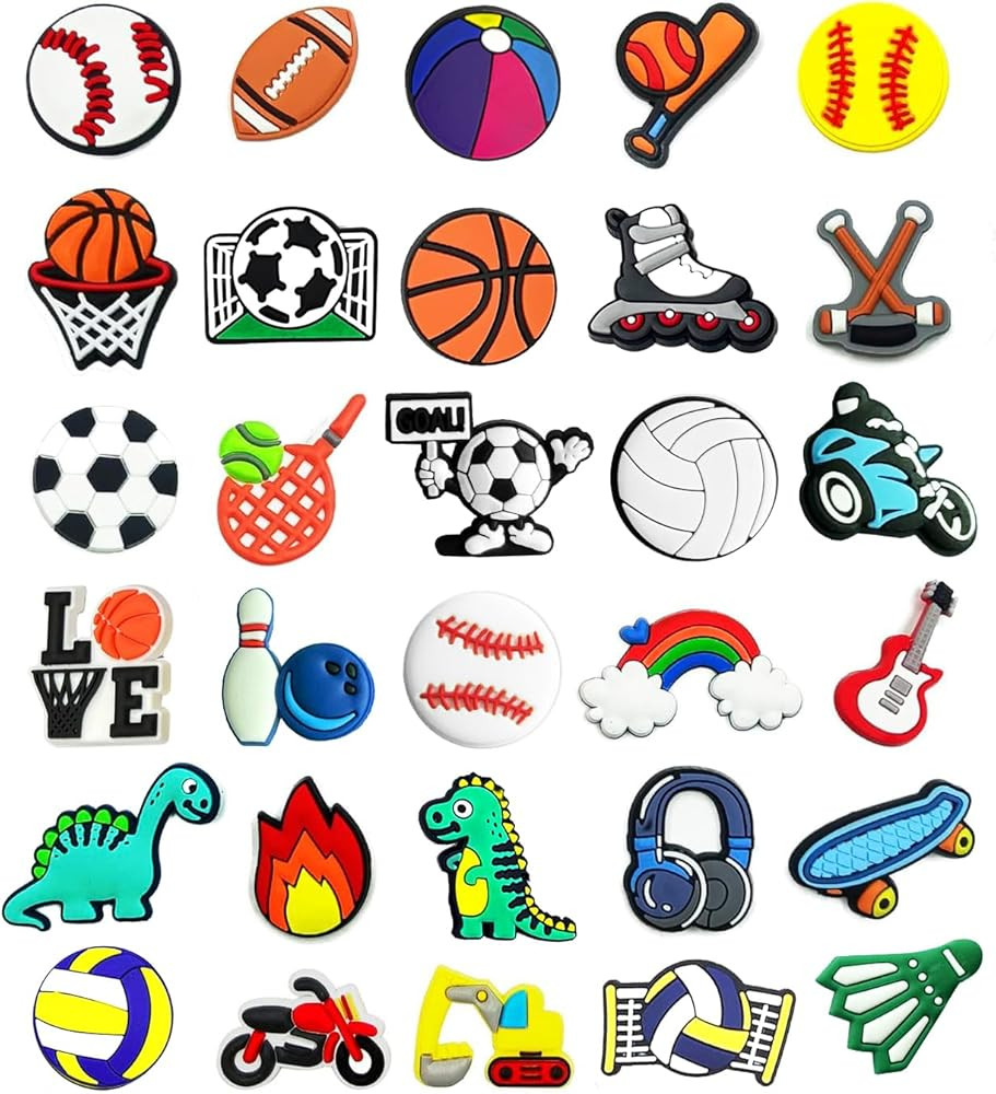 Shoe Charms for Boys, 30PCS Sports Gibbets Football Basketball Baseball Softball Soccer with Snea... | Amazon (US)