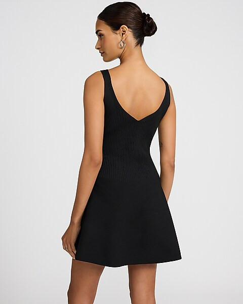 V-Neck Sleeveless Mini Peplum Sweater Dress | Express