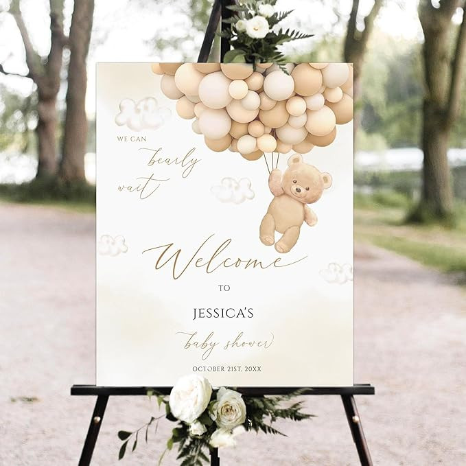 Editable Teddy Bear Baby Shower Welcome Sign, Bear Themed Baby Shower Welcome Sign, Printable Gen... | Amazon (US)