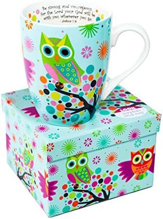 Divinity Boutique Inspirational Ceramic Mug-Owls on Tree, Joshua 1:9, Be Strong and Courageous, M... | Amazon (US)
