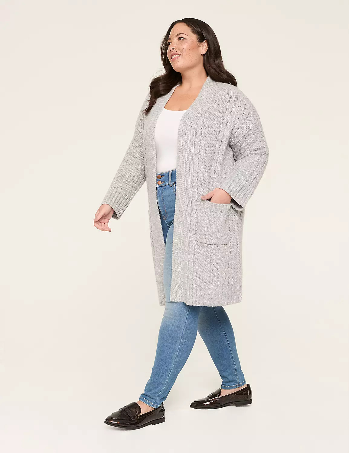 Open-Front Cable Knit Blanket Cardigan | Lane Bryant (US)