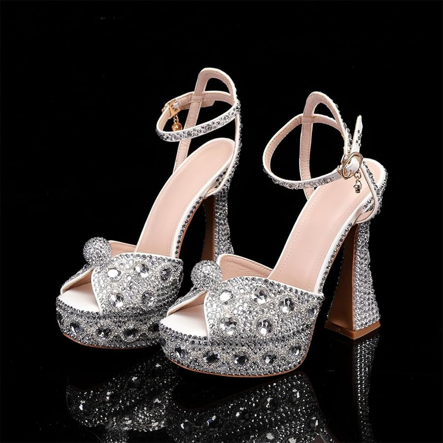 Minishion Womens Platform Wedding Shoes Slingback High Heel Party Evening Sandals with Pearl | Amazon (US)