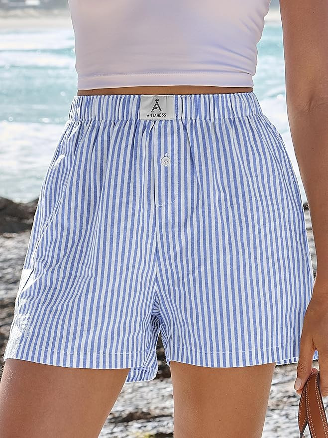 ANRABESS Boxer Shorts for Women Gingham Pajama 2025 Summer Casual Lounge Sleep Plaid Shorts Y2K B... | Amazon (US)