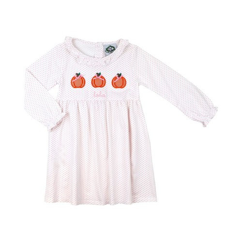 Pink Dot Knit Applique Pumpkins Dress | Cecil and Lou