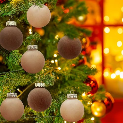 12Pcs Velvet Christmas Balls, Flocked Christmas Tree Ball Ornaments, Xmas Decorative Hanging Ornaments Christmas Tree Decoration (B) | Amazon (US)