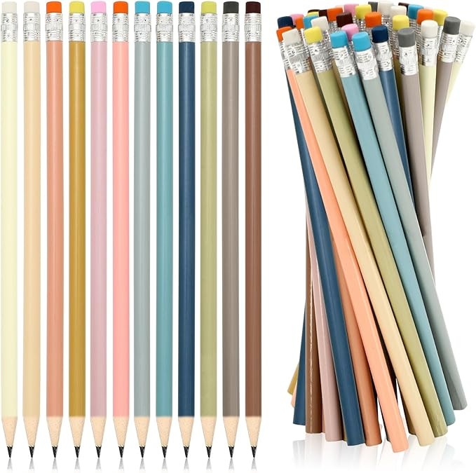Whaline 48Pcs Back to School Colorful Pencil with Erasers Boho Color Wooden Pencils Unsharpened W... | Amazon (US)